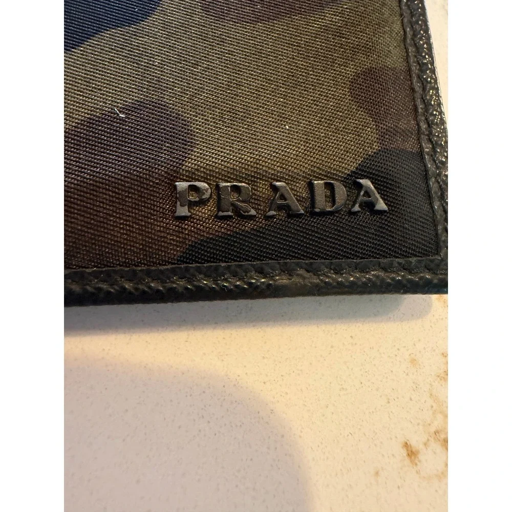 Authentic Prada Camouflage Nylon Bifold Wallet Men's Green Black Italy